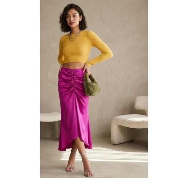 Trina Turk Dresses & Skirts - Trina Turk Aspen Satin Ruched Midi Skirt geranium Pink Sz 4 Dopamine Preppy Chic
